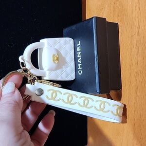 Custom Made Chanel White Purse Wristlet Strap Keychains